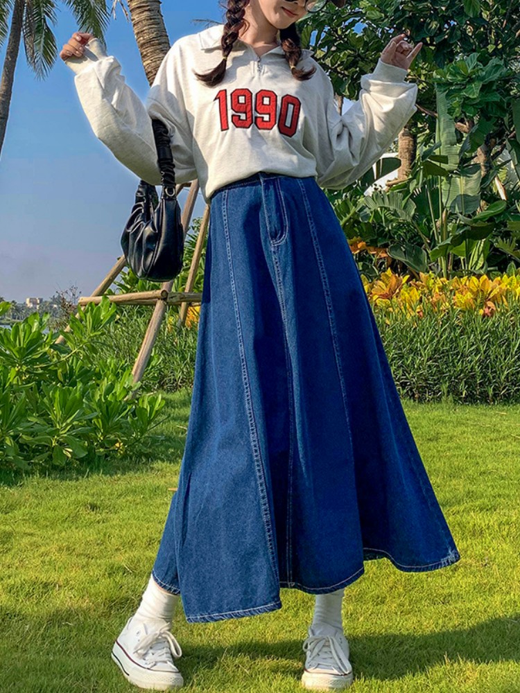 Jupe Maxi longue en Jean pour femmes, décontractée, taille haute, en Jean, ligne a, à volants, grande taille 5XL 6XL, printemps été