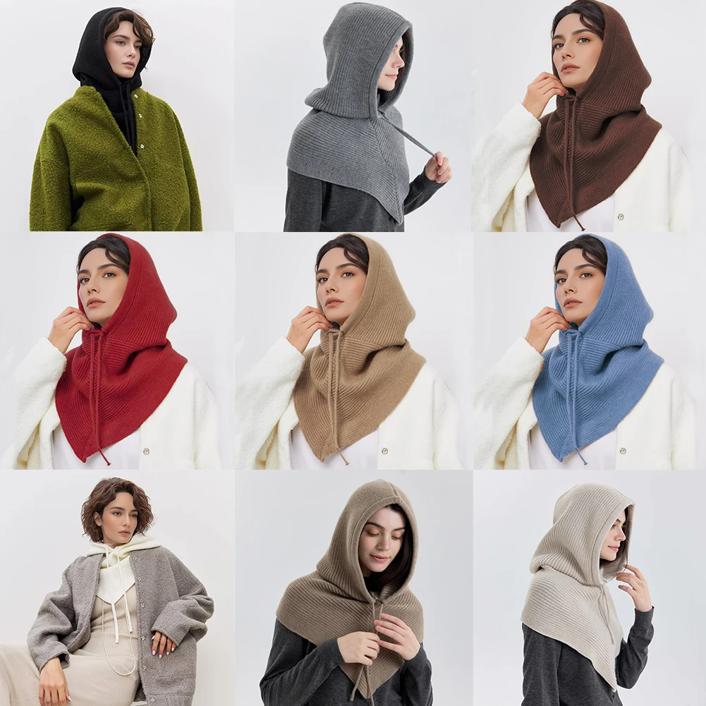 Chapeau-balaclava d'hiver pour femmes, écharpe chaude en tricot, bonnets à capuche, collier de cou en une seule pièce, bonnets pour filles