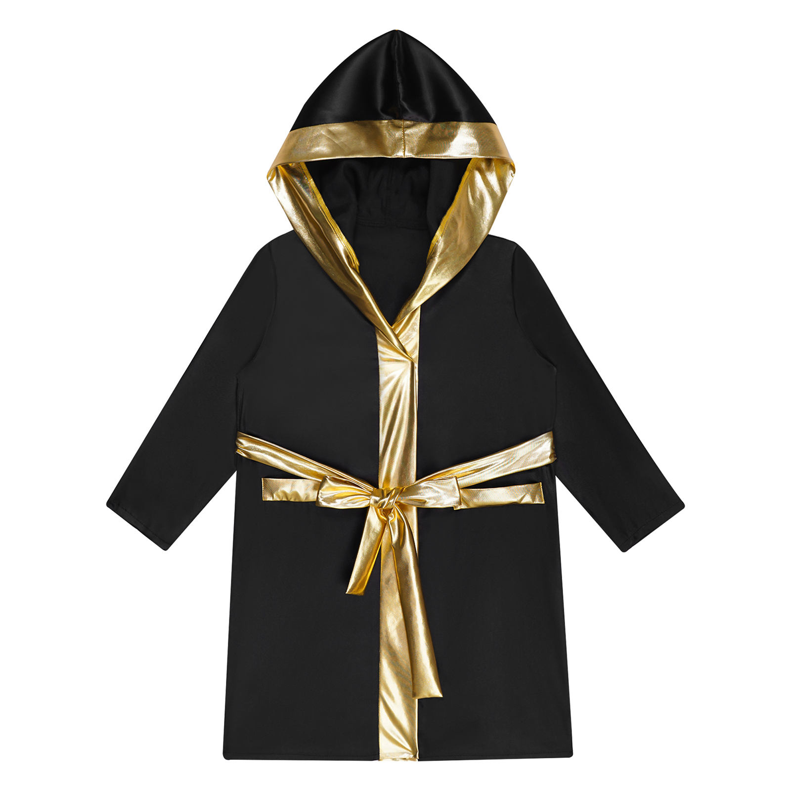 Robe de boxe en Satin pour filles et garçons, cape à capuche, manches longues, ouverte sur le devant, Robe de Kickboxing, uniforme de jogging thaïlandais de combat, fête d'halloween