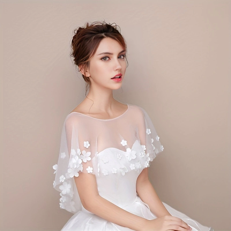 Robe de mariée tête et épaules châle mariée maille fleur cape petit manteau fleurs fines bras recouverts de diamants châle polyvalent