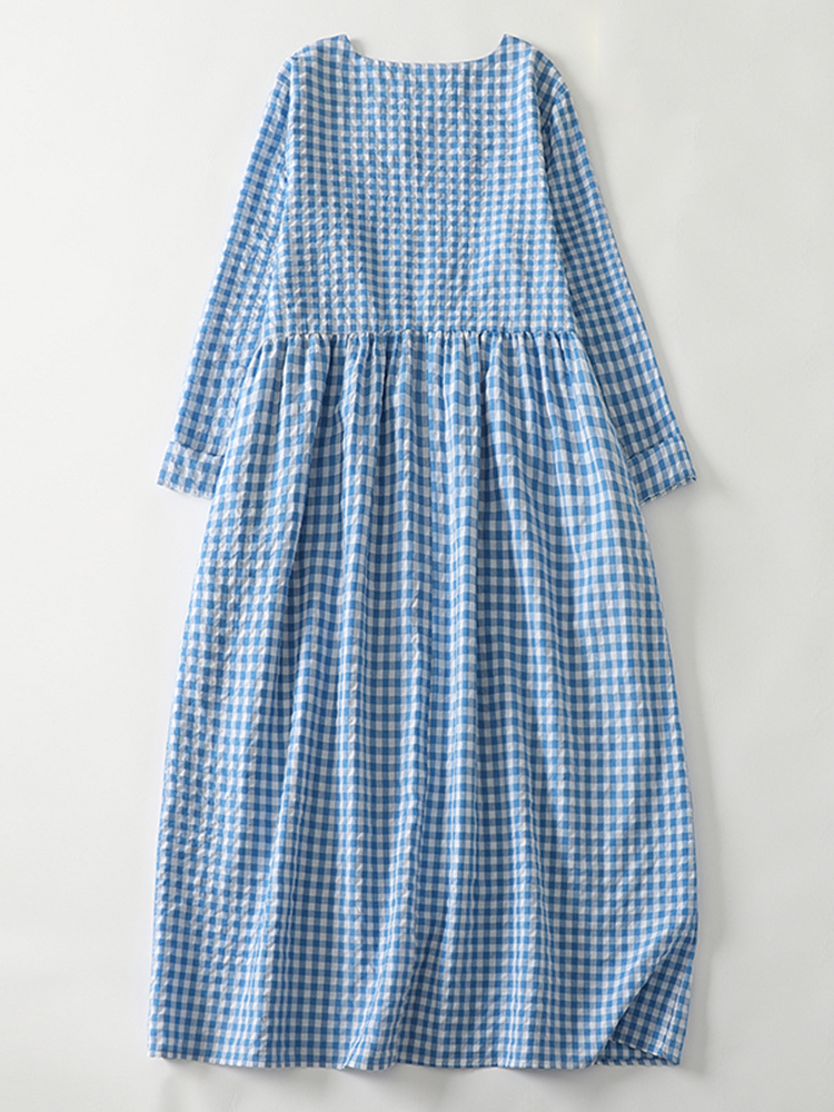 Nouvelles Robes Vintage en Coton à Carreaux Printemps-Automne 2026 pour Femmes, Manches Longues, Style Coréen Ample et Décontracté, Vêtements Élégants