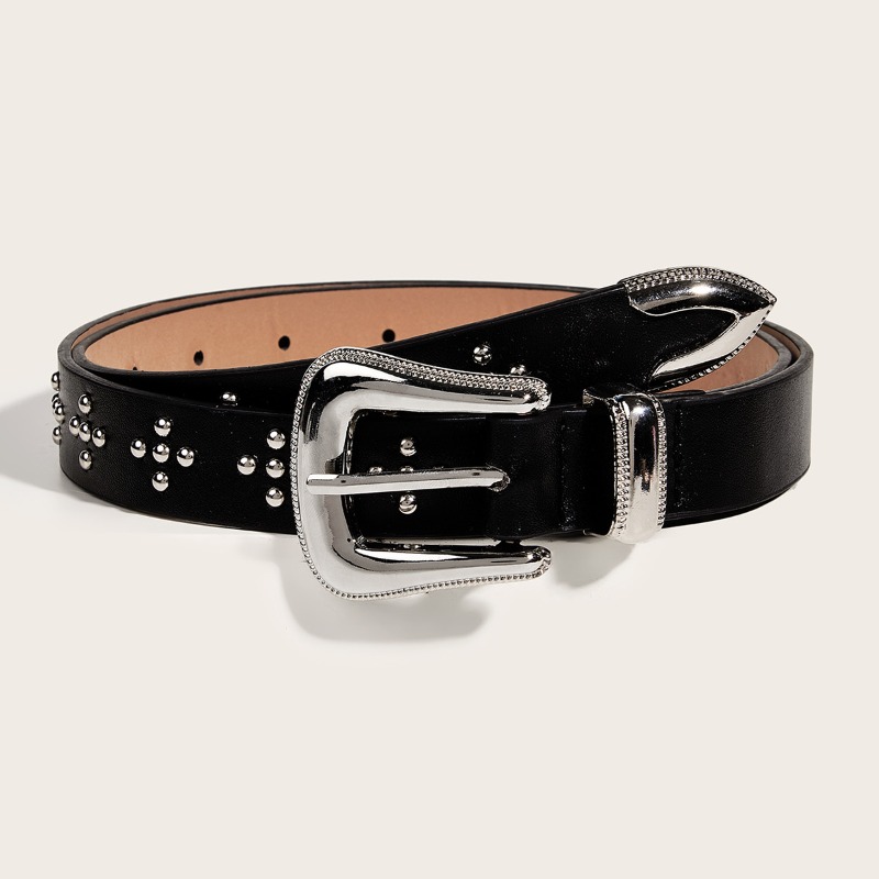 Ceinture de style rétro européen et américain avec boucle en métal embossée, élégante et polyvalente - Ceintures noires pour femmes