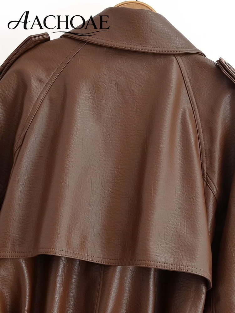 Veste en similicuir vintage pour femme, ceinturée, style motard, manteau oversize en cuir PU