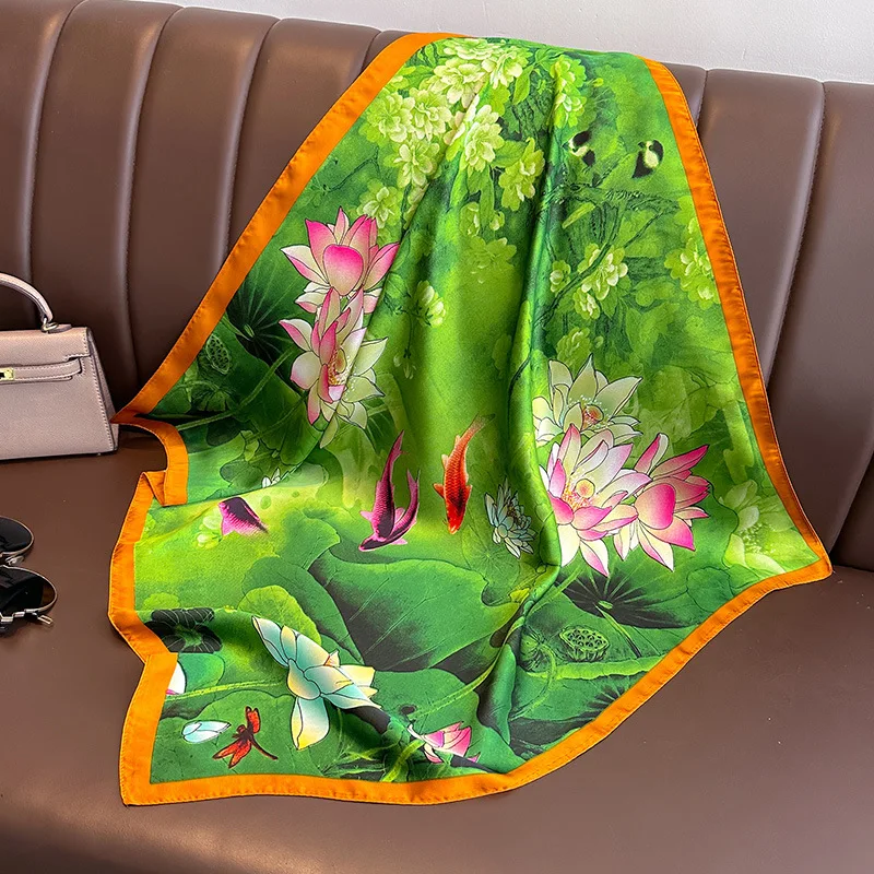 InjSatin-Foulard Carré Imprimé de Luxe pour Femme, Foulard de Cou, Bandana de Tête, Petit Hijab, 70cm