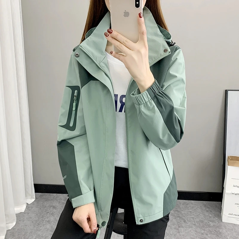 2025 nouveau manteau Joker pour femmes manteau imperméable coupe-vent monocouche veste à manches longues fermeture éclair Sport vestes à capuche vêtements d'extérieur pour femmes
