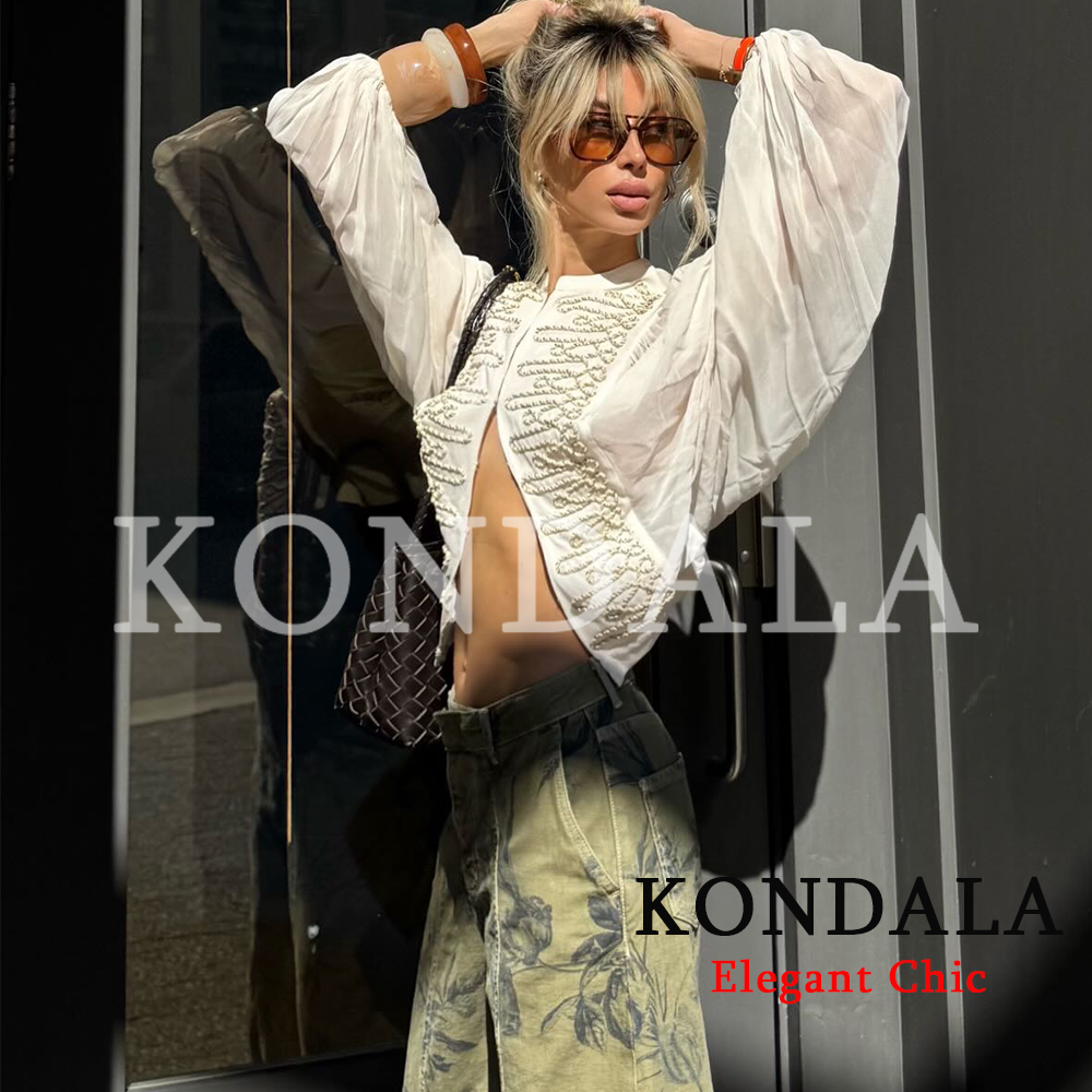 KONDALA Chemises Femme Vintage Chic à Finitions en Corde Nouée, Chemises Élégantes pour les Loisirs et les Rassemblements, Chemise Tendance pour les Vacances et les Rendez-vous, Collection Début d'Automne 2026