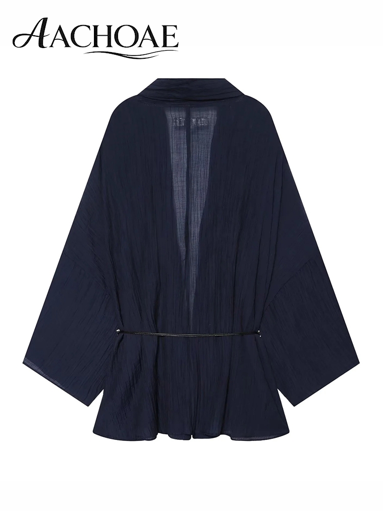 AACHOAE – Cardigan kimono froissé pour femme, col en V profond, manches chauve-souris, chemisier ample à nouer à la taille, tenue décontractée pour la plage et les vacances