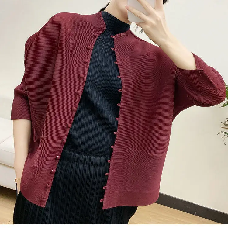 KUSAHIKI manches chauve-souris mode élégant col mi-haut femmes Blouse manteau coréen 2023 été nouveau coréen solide Cardigan hauts