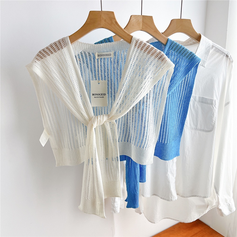 Écharpes d'épaule en dentelle unie ajourée pour femmes, châles d'été fins en tricot noué, faux col de protection pour le cou, idéales pour la climatisation