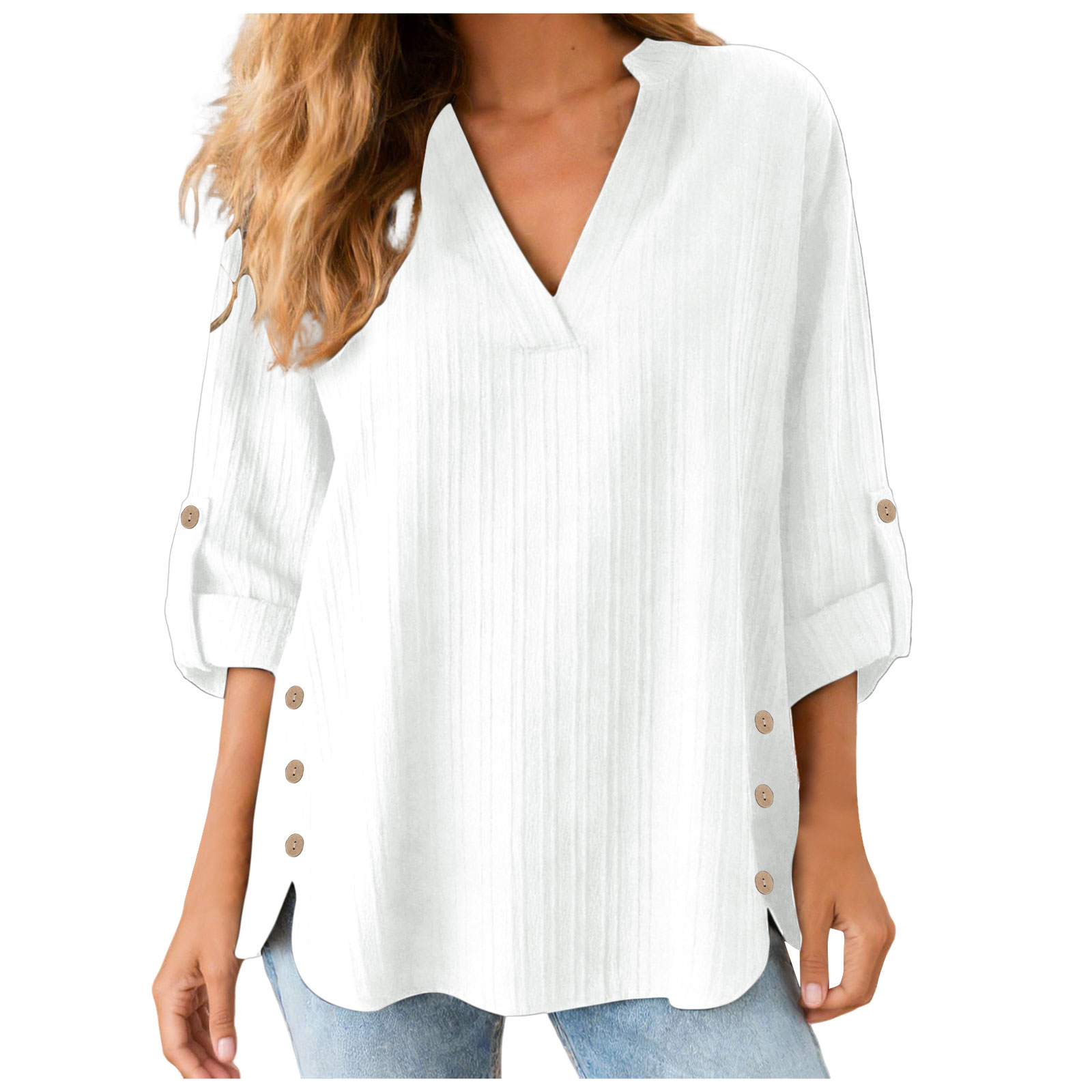 Chemisiers en lin surdimensionnés pour femmes, manches longues, col en V, hauts amples, chemisiers décontractés pour femmes, couleur unie, Blusas, tailles XL-5XL