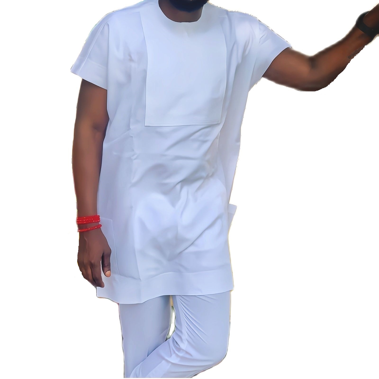 Costume pantalon en coton blanc uni pour homme, haut à manches courtes + vêtement personnalisé de Style nigérian, mode africaine, nouvel arrivage, pantalon décontracté