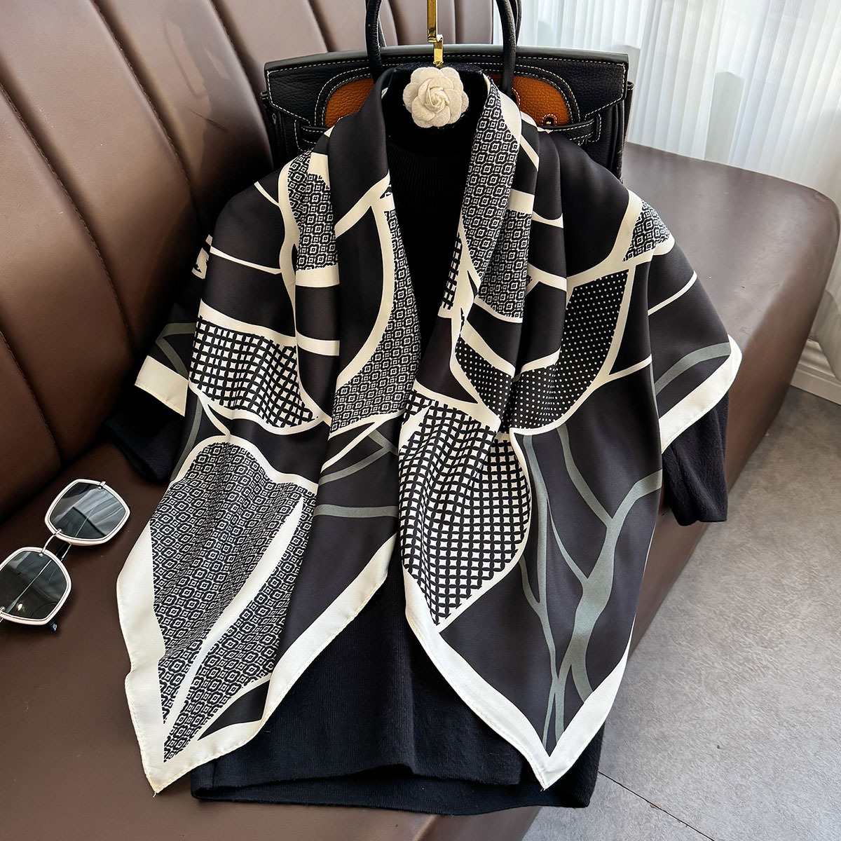 Nouveau 90 cm imprimé grand foulard carré femmes printemps et automne foulards sergé foulard en soie châle femme HIjab luxe