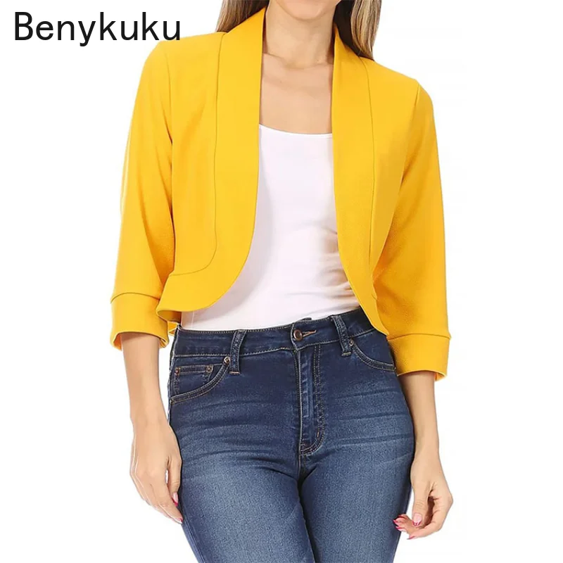 Grande taille 5XL femmes 3/4 manches recadrée boléro pull Cardigan vestes point ouvert court haussement d'épaules dames décontracté Streetwear manteau