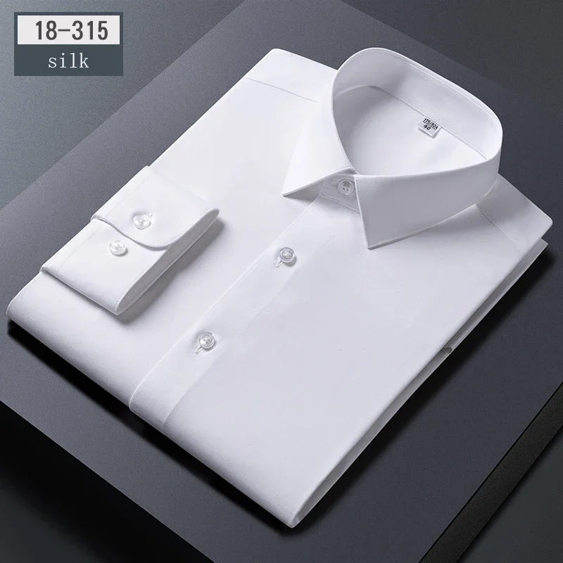 Chemises de luxe en soie de haute qualité pour hommes, coupe ajustée, chemise formelle à manches longues, chemise blanche douce, vêtements de bureau en soie