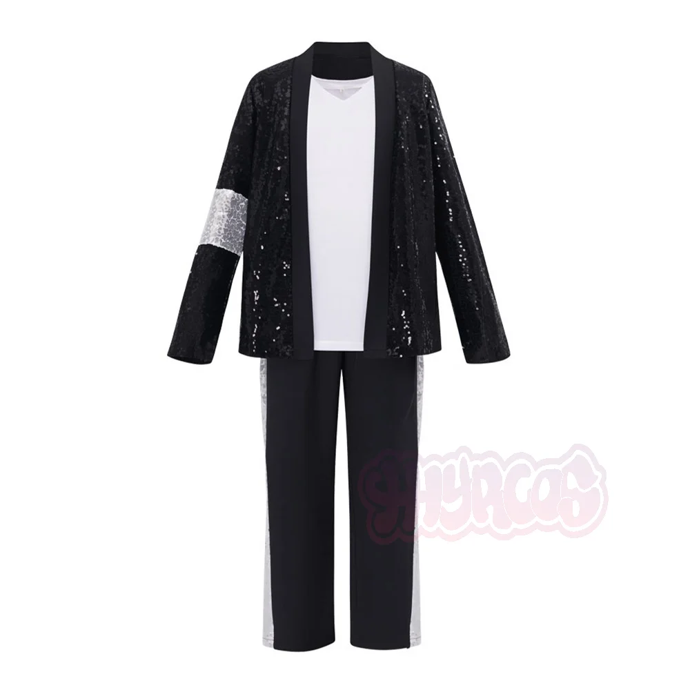Costume de Michael Jackson pour adolescents, cosplay, danse, costume noir, danse disco, vêtements d'Halloween, tenue de scène scintillante
