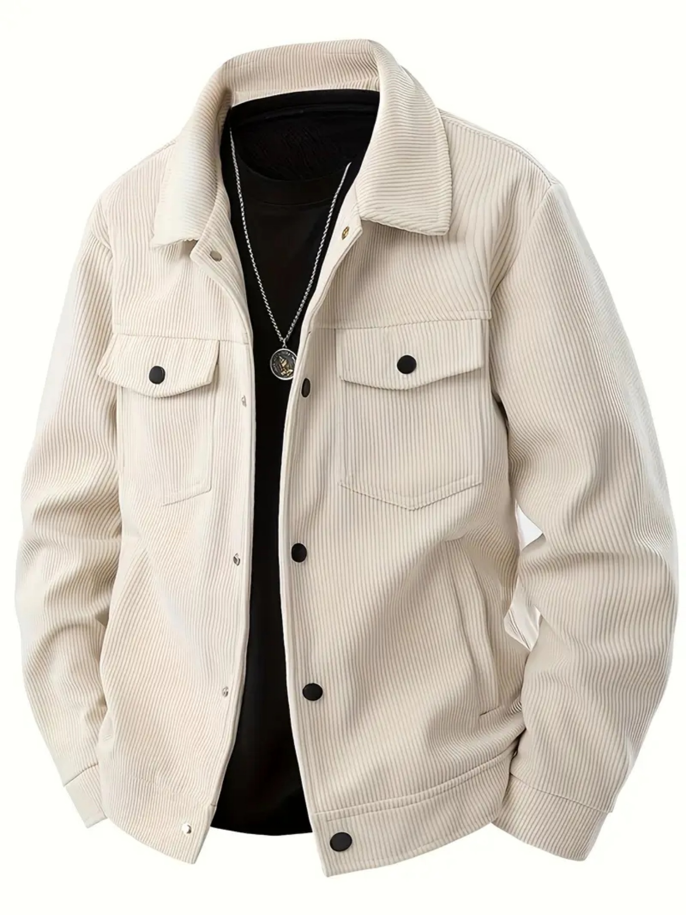 Veste en velours côtelé pour hommes, mode décontractée, couleur unie, haut polyvalent, vêtements d'extérieur pour toutes les occasions