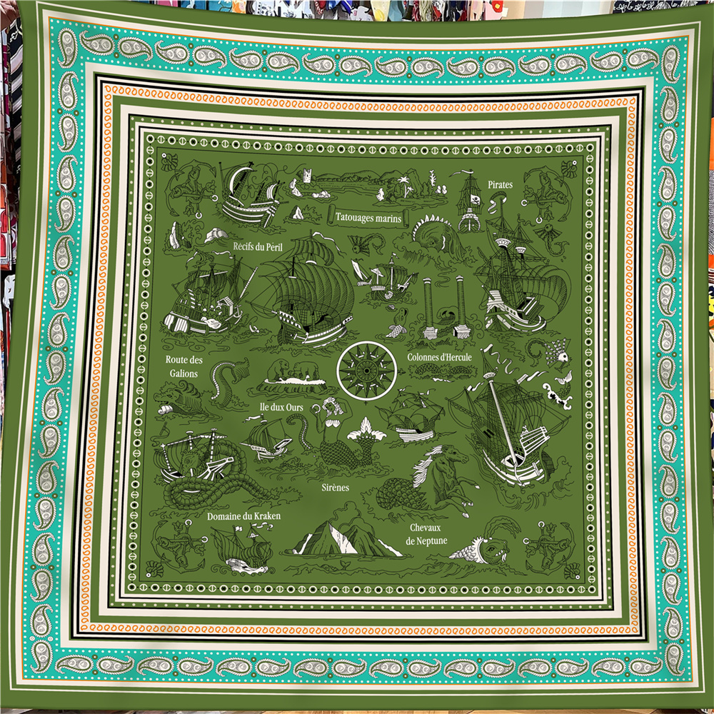 Foulard en cachemire de soie pour femmes, châles roulés manuellement, foulards carrés de cheval, Bandana enveloppant, marque de luxe, Hijab, 135CM