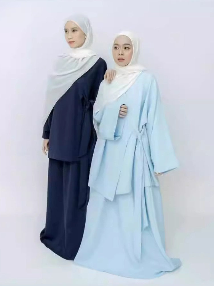 Ensemble Deux Pièces pour Femme Musulmane, Kaftan Islamique, Jupe en Y à Lacets, Maroc, Abaya, Turquie, Ramadan, Tenues Modestes