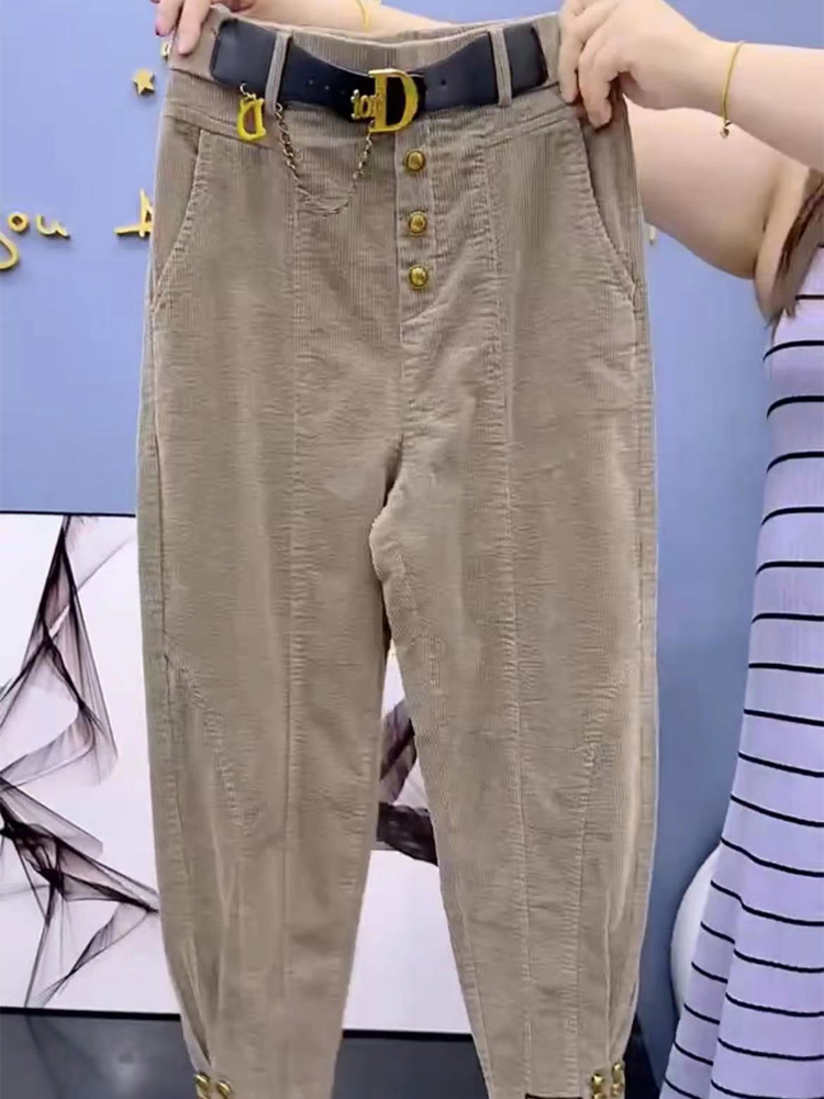Pantalons décontractés en velours côtelé pour femmes automne et hiver nouveau style pantalon de liaison de jambe populaire rayé velours mode sarouel