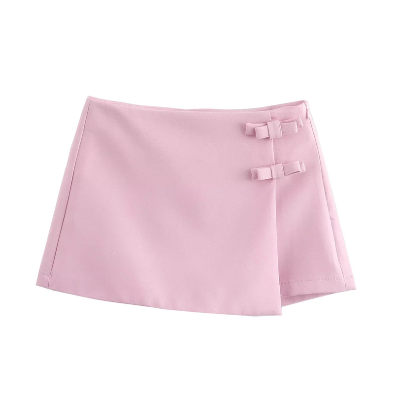 Jupe-short rose et blanche pour femme, mini-jupe tendance avec nœud, jupe courte fendue d'été, jupe-short taille haute pour femme