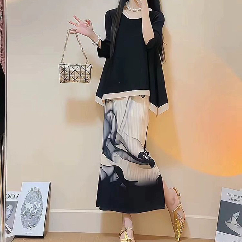 Robe imprimée à l'encre noire de luxe Joker, jupe deux pièces, costume avancé, mode et loisirs, été, nouveau