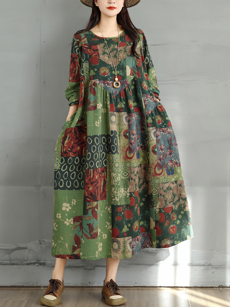Robes en coton à imprimé floral vintage pour femmes, robe décontractée ample à manches longues, vêtements élégants pour femme, Vestidos, printemps automne 2026