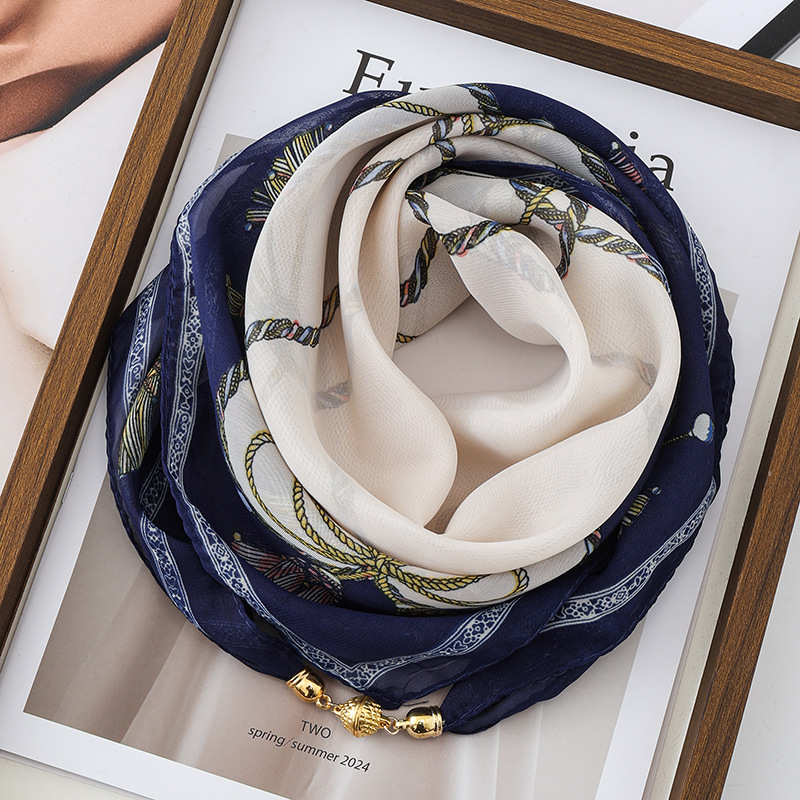 Écharpe fine de protection solaire pour femme, avec fermoir magnétique, petit châle carré en mousseline élégante, foulard en soie pour la protection du cou en climatiseur