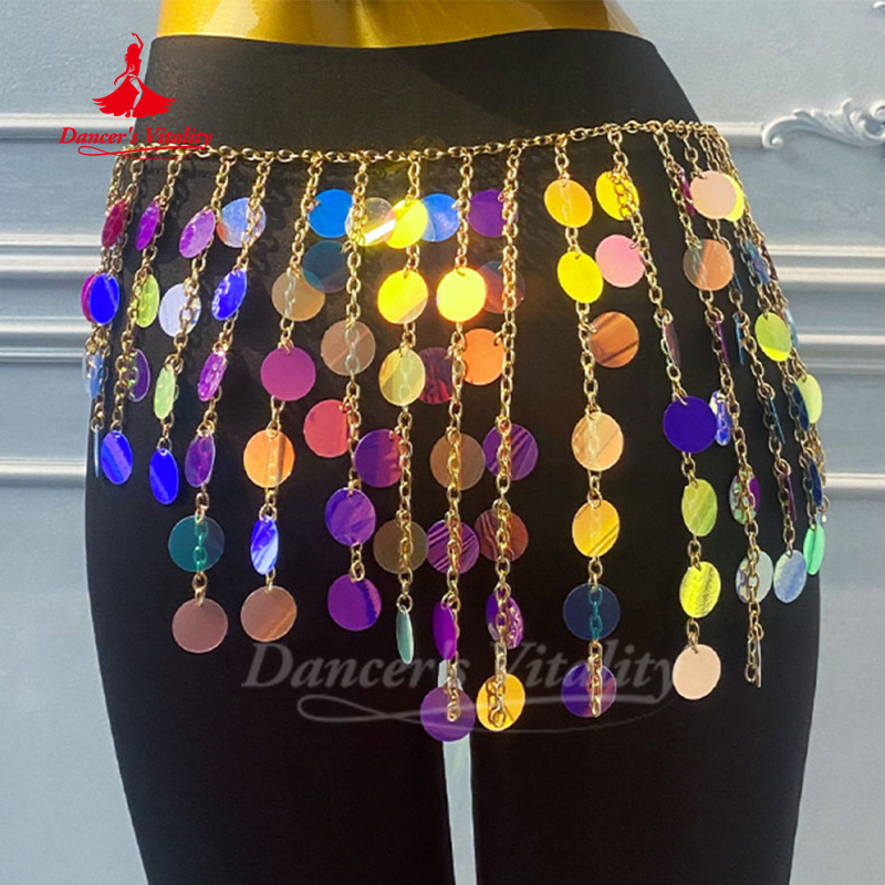 Ceinture de Performance de danse du ventre, paillettes colorées avancées, chaîne de taille à franges, accessoires de pratique de danse orientale pour adultes et enfants