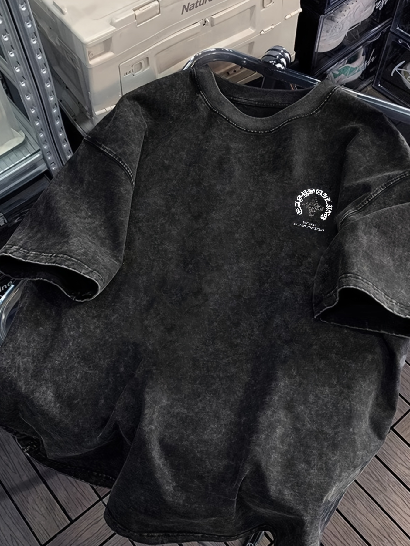 T-shirt noir lavé 100 % coton pour homme, motif amusant imprimé, confortable, doux, respirant, idéal pour le quotidien et la superposition