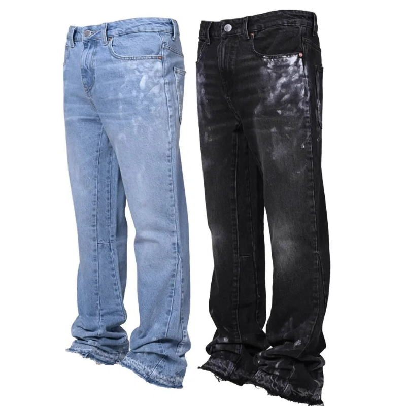Pantalons de travail en jean pour hommes, vêtements de travail à la mode européenne et américaine, pantalons évasés en couches en Denim Patchwork élastique, S-XXL