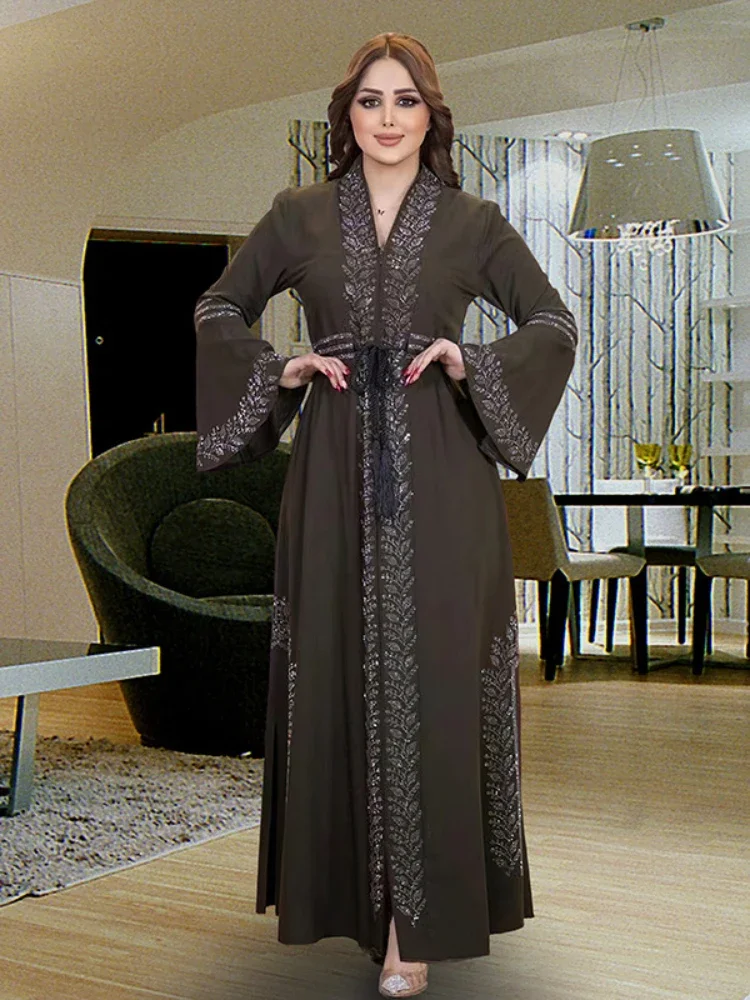 Robe musulmane Eid pour femme, caftan de Dubaï, manches évasées, Abaya Jalabiya, Turquie, fête du Ramadan, Islam, ceinture