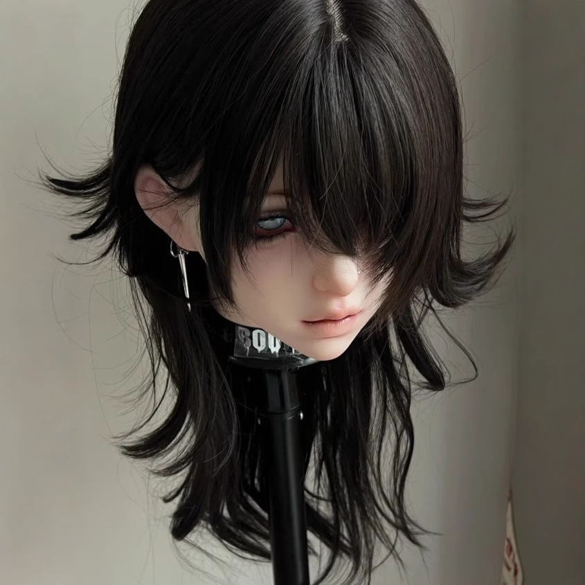 Perruque complète en tulle, style queue de loup, coupe mullet, tête de poisson, cheveux bouclés, pour simulation de cosplay anime, volumineuse et à couches