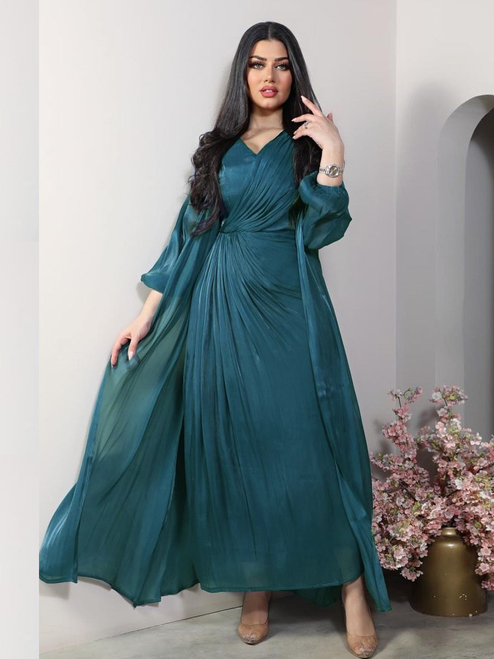 Robe de soirée marocaine femmes Abaya 2 pièces ensemble Satin soyeux dubaï robes musulmanes Eid Caftan soirée longue Robe robes Abayas Robe