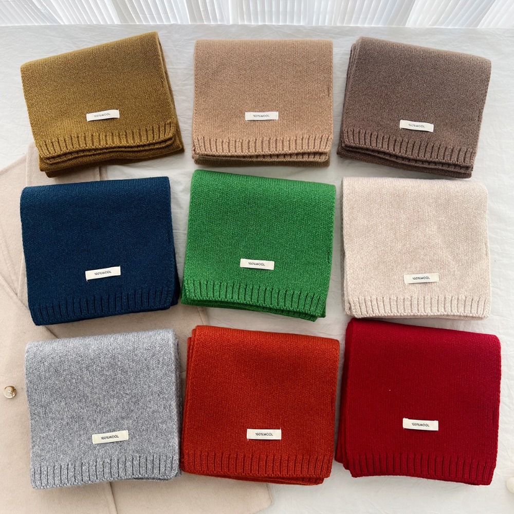 Écharpe tricotée pour femme 100% laine, écharpes chaudes d'hiver, design uni coloré, châle épaissi, cachemire doux, pashmina pour le cou