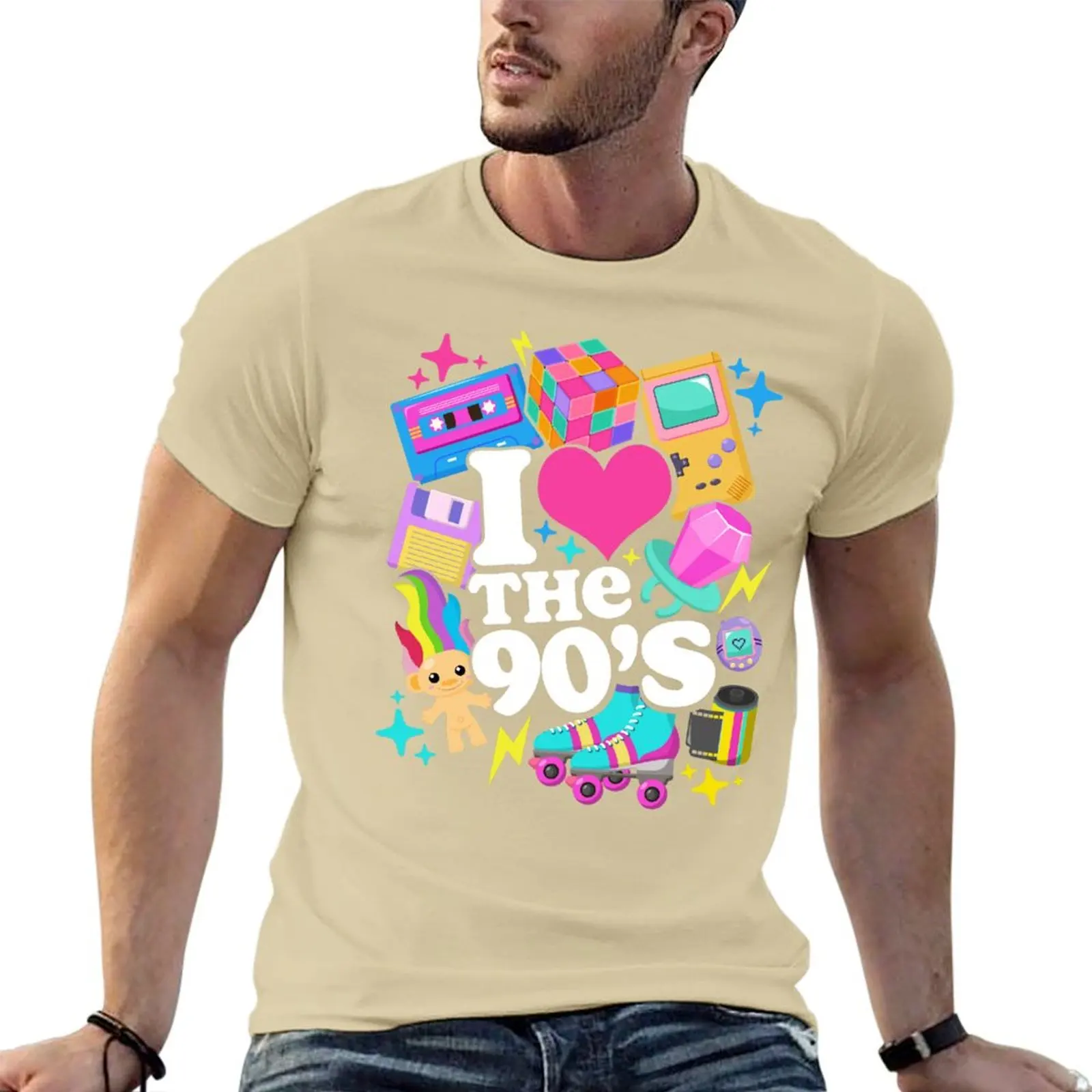 Tendances mode été 2026 : T-shirt rétro années 90 « I Love The 90's » avec figurines d'anime, vêtements d'été, T-shirt homme Blue Archive