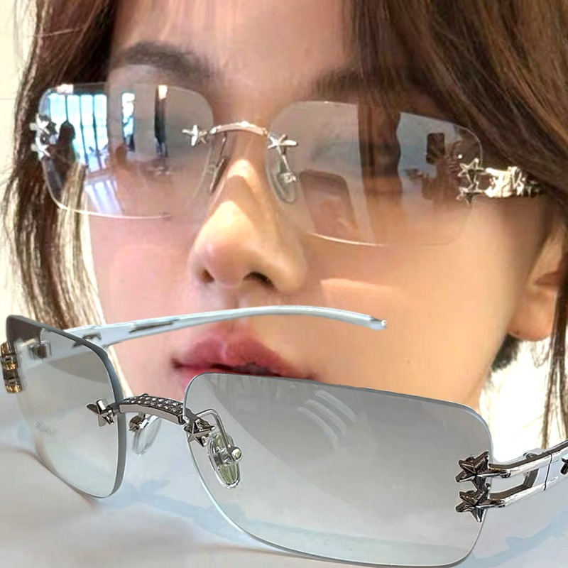 Lunettes de soleil carrées sans monture style punk pour femmes et hommes, monture métallique, lunettes de créateur de luxe, verres populaires, idéales pour l'été et les voyages