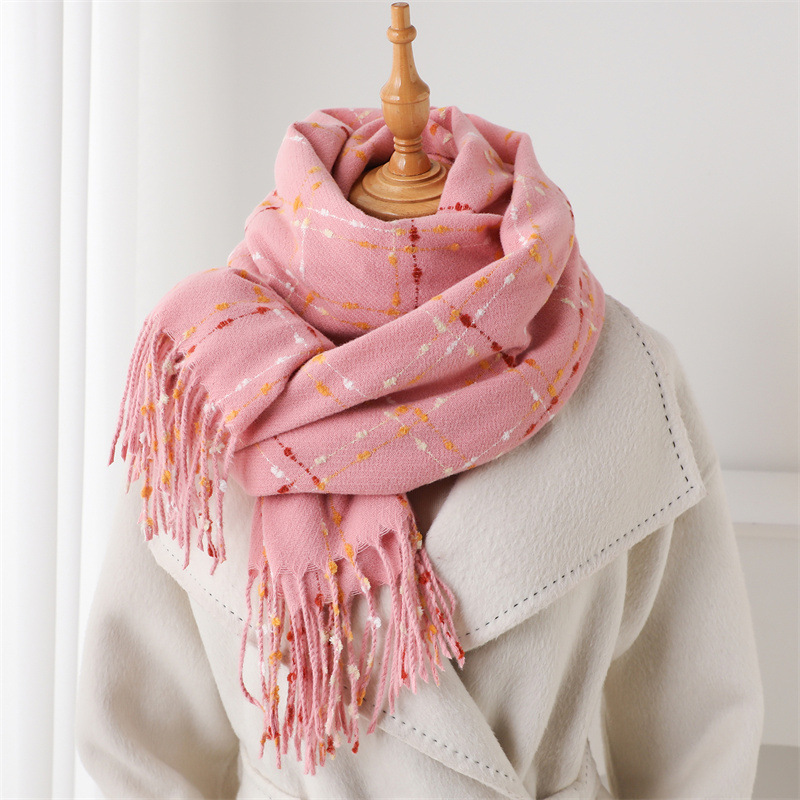 Mode coréenne Plaid cachemire écharpe pour femmes hiver chaud Pashmina dame châles et enveloppes décontracté gland Bufanda silencieux couverture