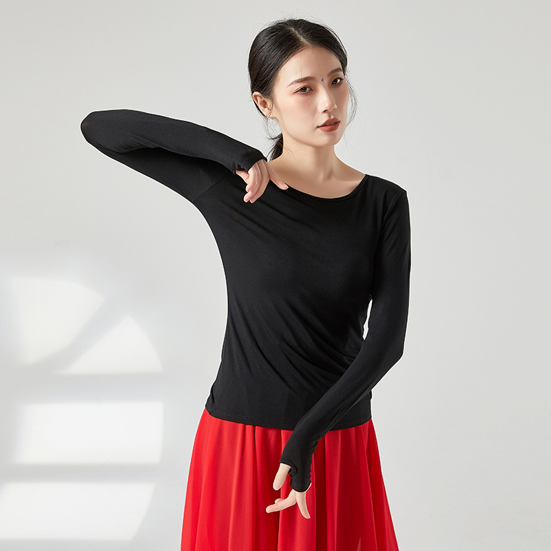 Vêtements de danse moderne pour adultes, col rond, manches de doigt, vêtements de pratique, ballet classique, vêtements de Y, femmes