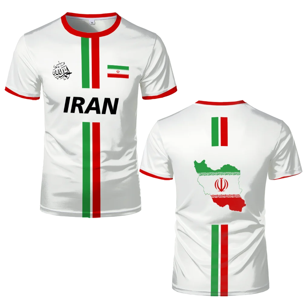Iran Football Jersey Sports d'été respirant séchage rapide col rond manches courtes T-shirt drapeau iranien motif de carte unisexe hauts cadeau
