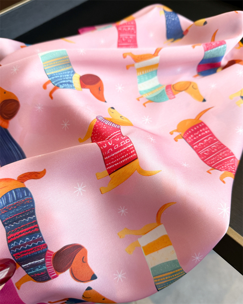 Écharpe carrée en soie à imprimé chien mignon pour femme, hijab, bandeaux pour cheveux, foulard, châle en satin, ruban, bandeau, foulards de mode, bandana