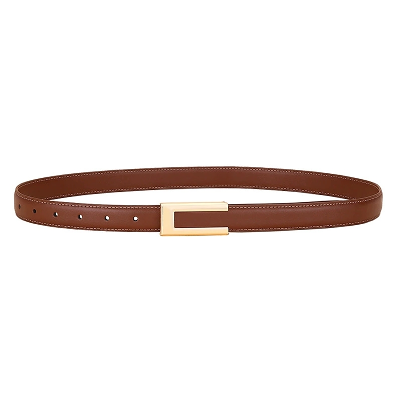 Ceinture en cuir véritable pour femme ; Ceinture de taille en cuir de vachette tendance ; Boucle lisse polyvalente ; Ceinture de décoration pour robe 2025