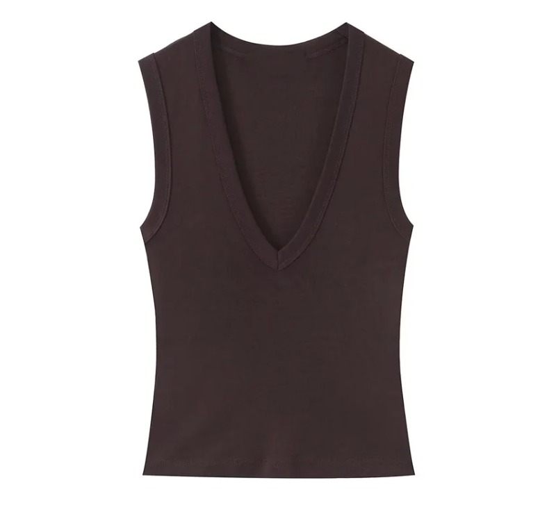 Haut pour femme Printemps 2026 Nouvelle Collection Couleur Unie Sans Manches Sexy Simple Coupe Ajustée Décontracté Tendance Polyvalent