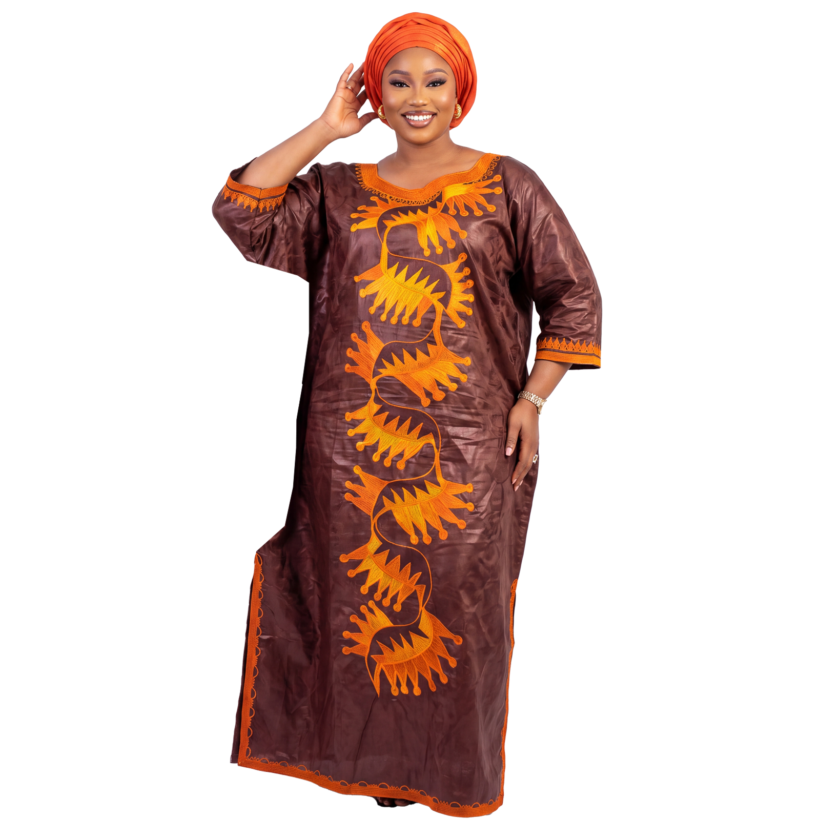 Robes africaines pour femmes grande taille, robe longue en bazin riche avec broderie et écharpe