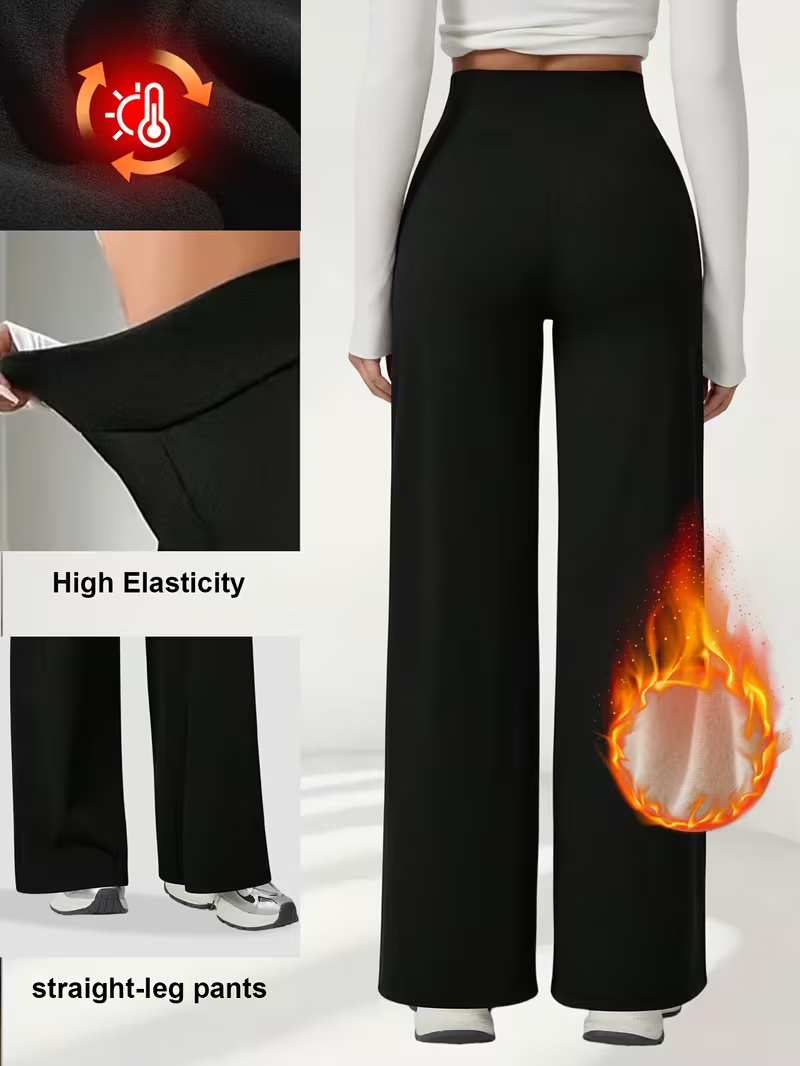Pantalon à jambes larges en peluche chaud hiver pantalon droit taille haute ski en plein air Jogging ou exercice hiver pantalons et capris pour femmes
