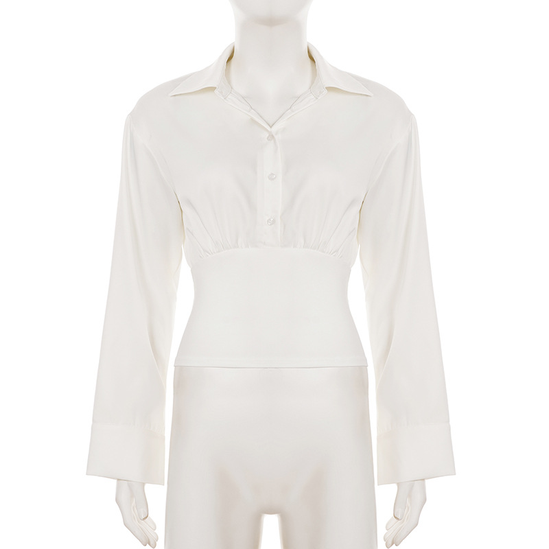 T-shirt élégant à col chemise et boutonnage sur la taille pour femme, nouvelle mode 2026, haut ajusté à manches longues