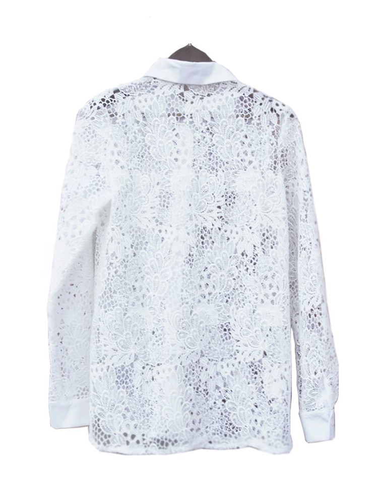 Femme printemps automne nouvelle chemise de couleur unie à la mode dentelle découpe à manches longues ajusté haut à revers 2025 élégant dame Blouses