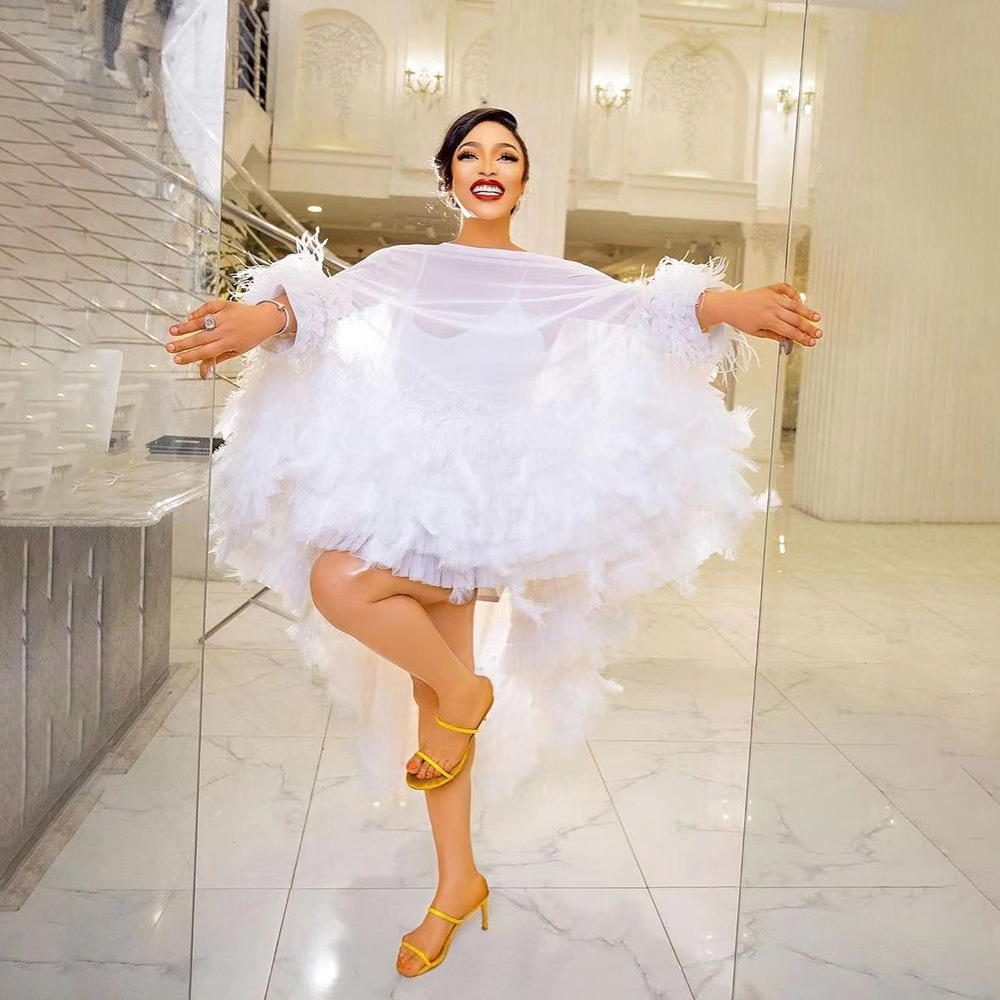 Femmes robe de cygne robes robe courte blanc Tulle plume Patchwork Y2k Maxi Train Tulle Cape robes décontracté élégant 2026 été