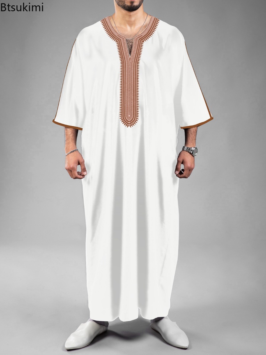 Nouvelle Abaya Musulmane pour Hommes, Robe Islamique, Vêtement du Moyen-Orient, Vêtement Saoudien, Thobe Marocain pour Hommes, Jubba, Robe Kaftan Casual Brodée