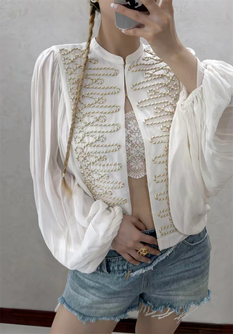 Guobioziy 2026 Chemise Femme Automne Nouvelle Beige à Manches Longues avec Décoration de Noeud, Manches Bouffantes, Style Romantique Français, Chemise Légère