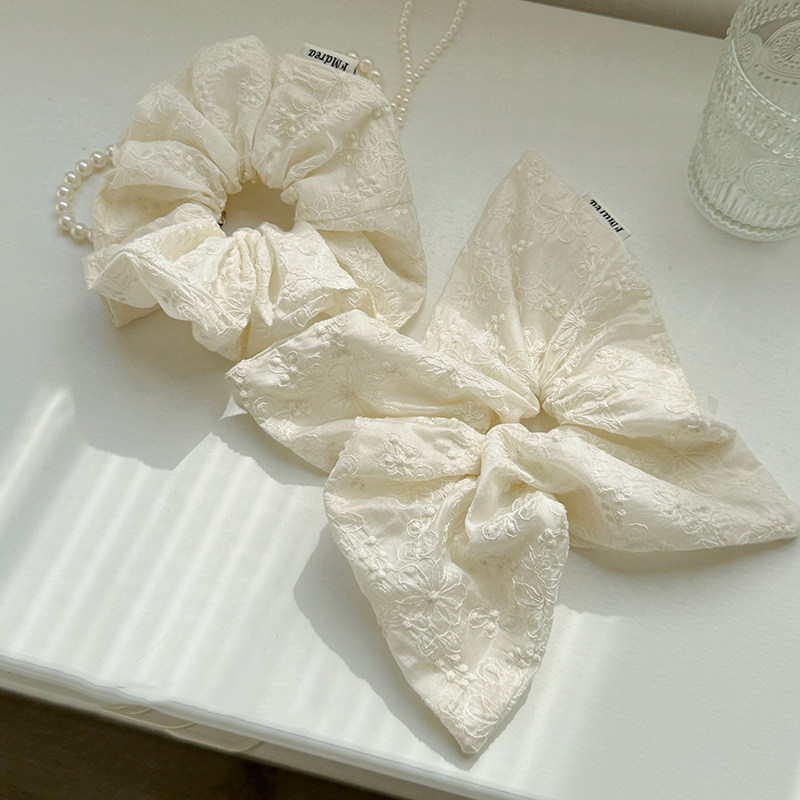 Écharpe carrée imprimée style coréen blanc cassé, chouchou, élastique à cheveux, corde à cheveux, accessoire pour chignon pour femme.